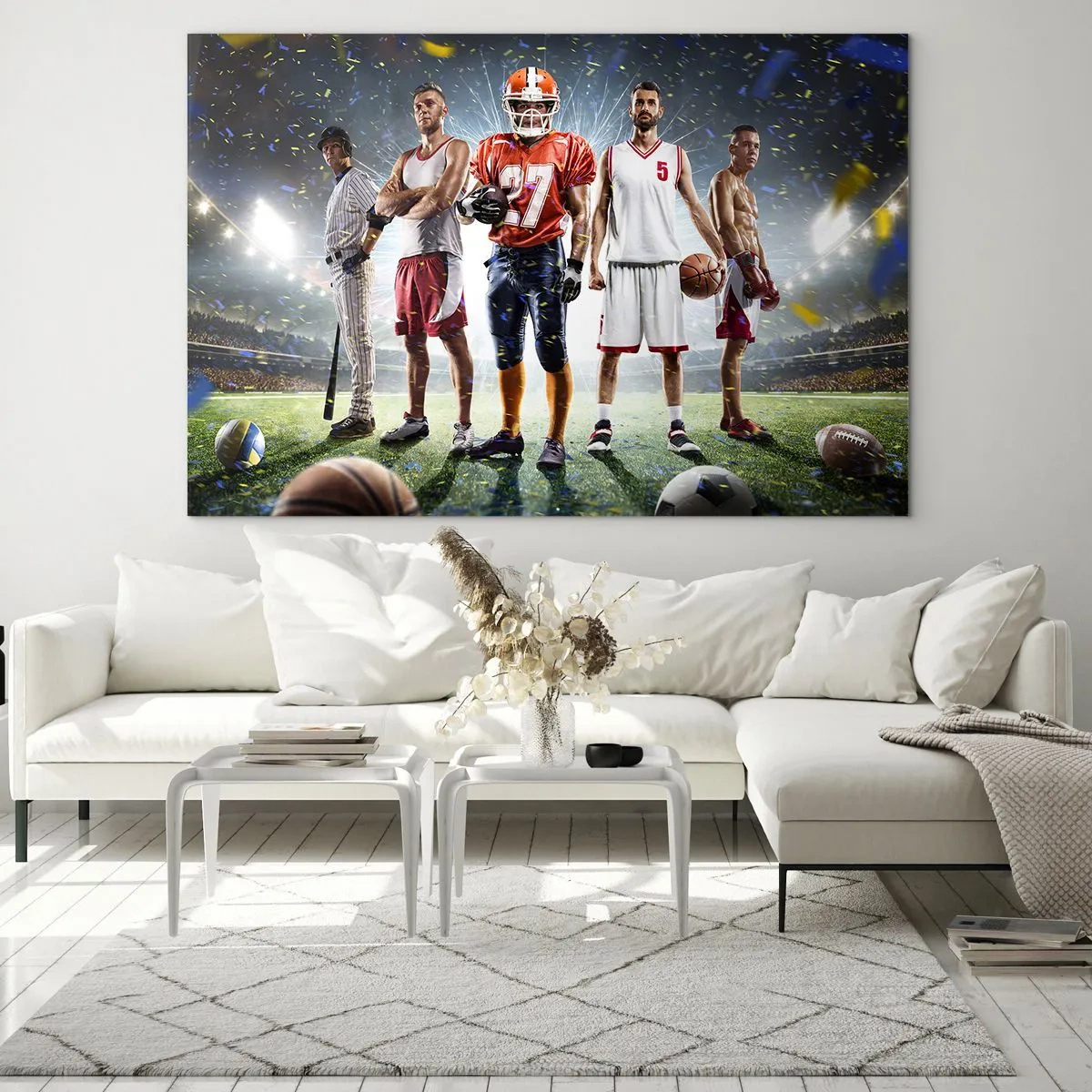 Glasbild - Bild auf glas - Athleten verschiedener Disziplinen im Stadion im Rampenlicht - 100x70cm - Feldgladiatoren - Moderne Wanddekoration für Wohnzimmer und Schlafzimmer ARTTOR