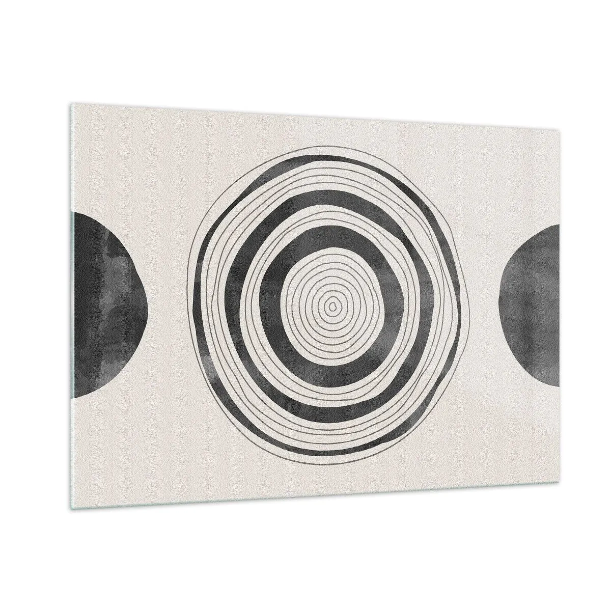 Glasbild - Bild auf glas - Schwarz-weißes abstraktes Muster mit konzentrischen Kreisen - 100x70cm - Wichtig ist, was dazwischen liegt - Moderne Wanddekoration für Wohnzimmer und Schlafzimmer ARTTOR
