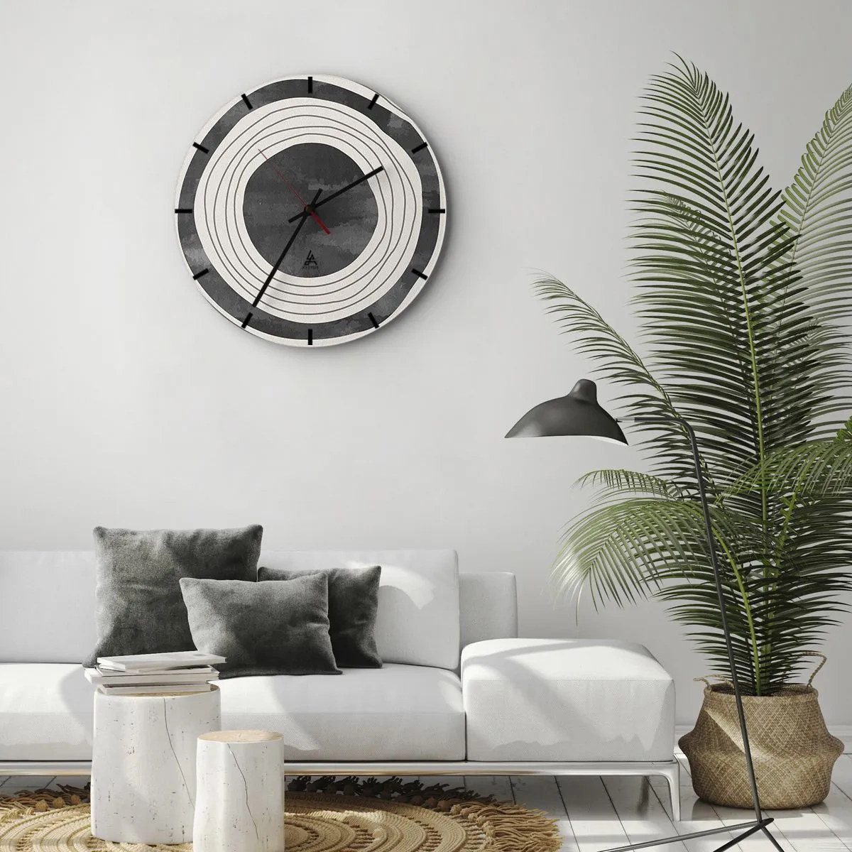 Wanduhr - Glasuhr - Konzentrische Kreise in Grau- und Schwarztönen - 30x30cm - Auf den Punkt gebracht - Moderne Wanddekoration für Wohnzimmer, Küche und Schlafzimmer ARTTOR