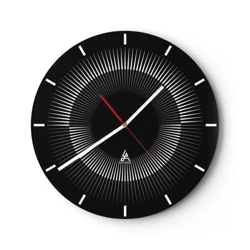 Wanduhr - Glasuhr - Schwarzer Hintergrund mit strahlendem Muster in Form einer Sonnenscheibe - 30x30cm - Schwarze Sonne - Moderne Wanddekoration für Wohnzimmer, Küche und Schlafzimmer ARTTOR