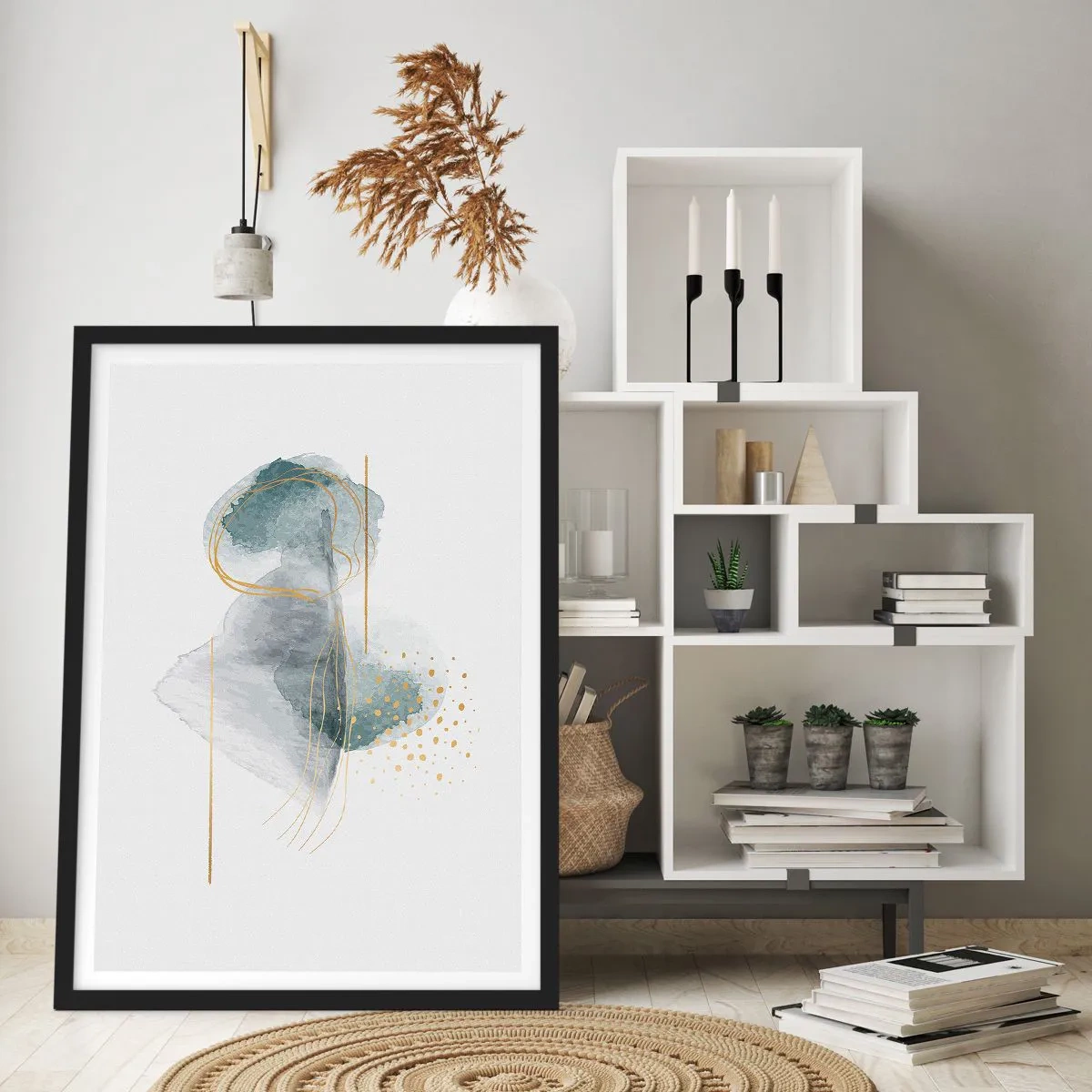 Poster in einem schwarzem Rahmen - Über das Verhältnis von Grau und Gold - 30x40 cm