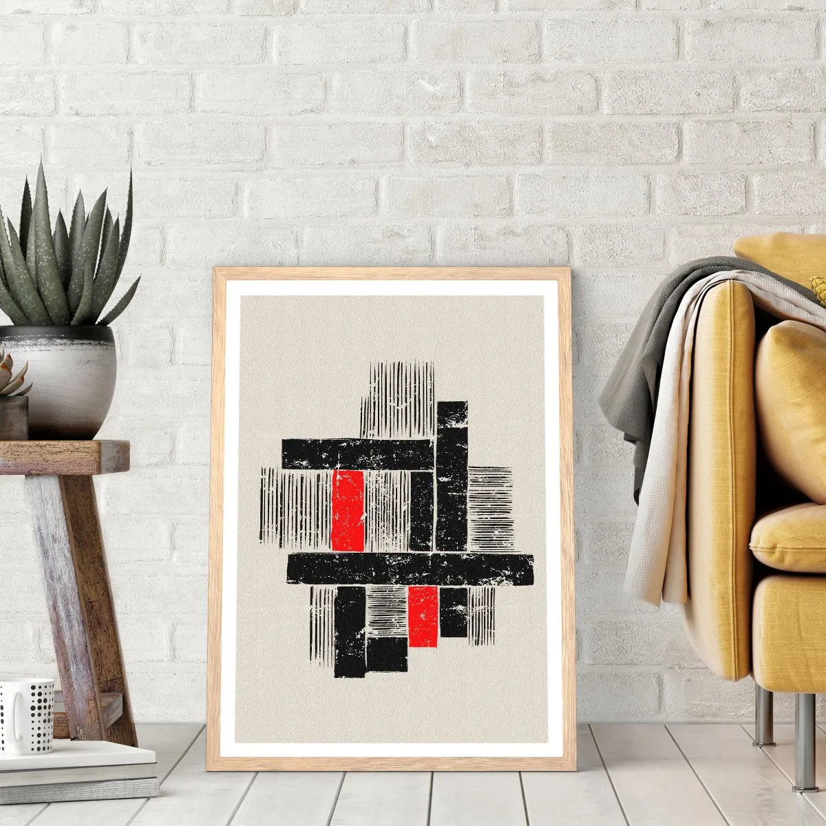 Poster in einem Rahmen aus heller Eiche - Rot und Schwarz - 70x100 cm