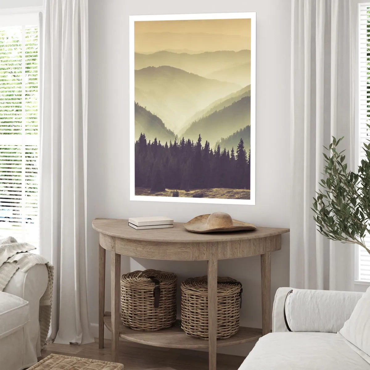 Poster - Nebliges Panorama der Berge mit Wald - 50x70cm - Hinter den sieben Bergen ... - Moderne Wanddekoration für Wohnzimmer und Schlafzimmer ARTTOR