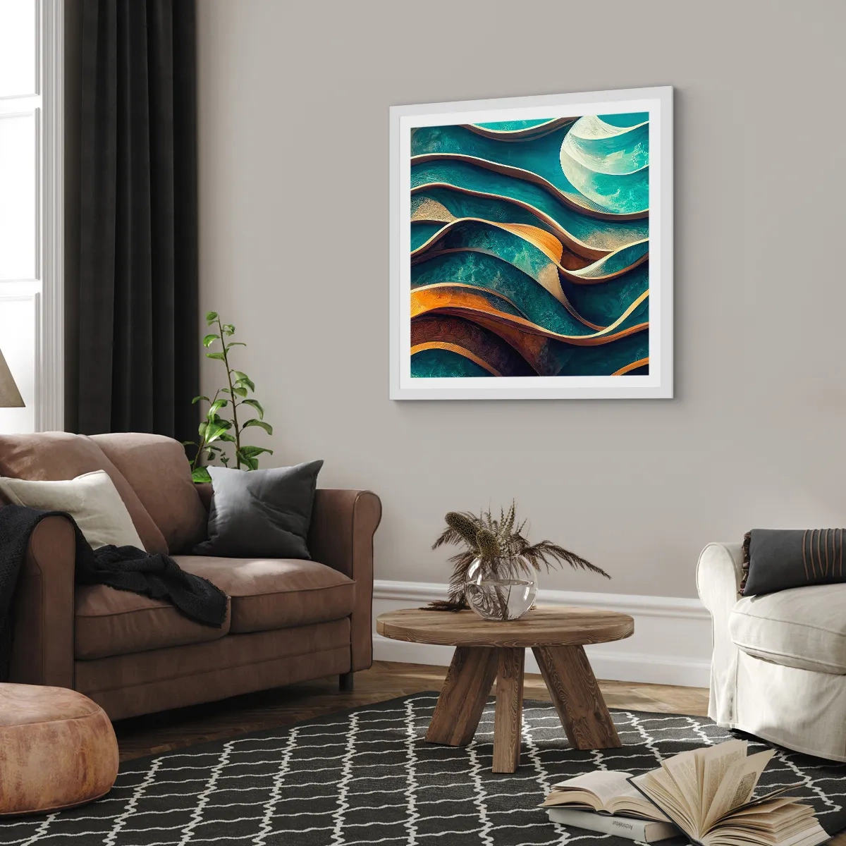 Poster in einem weißen Rahmen - Blaue Mäander - 50x50 cm
