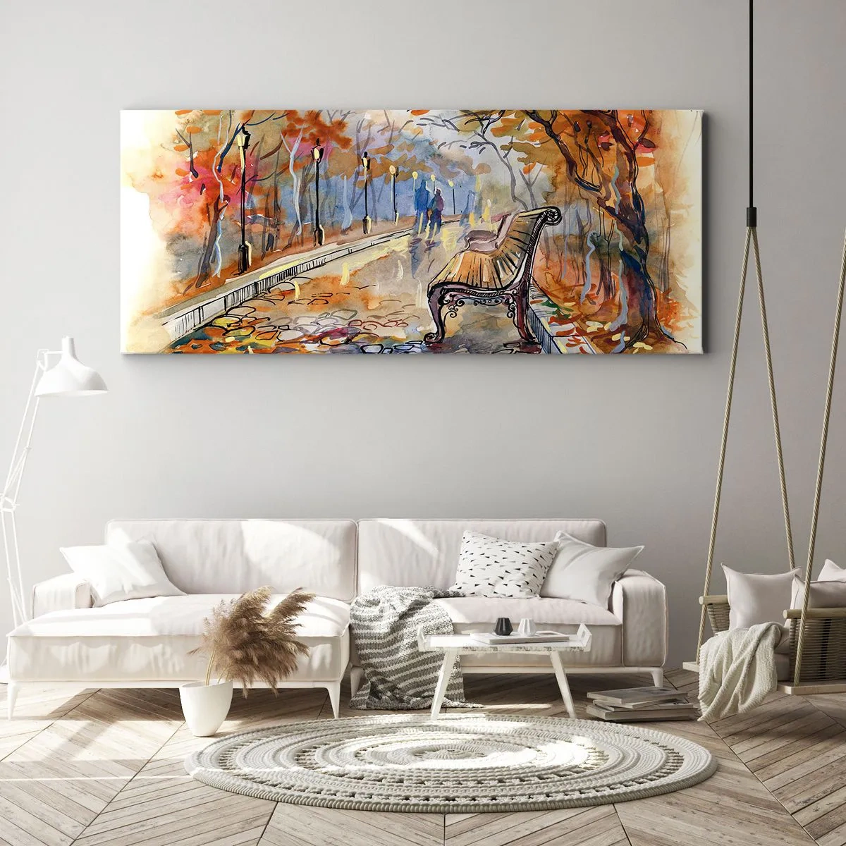 Bild auf Leinwand - Leinwandbild - Gemeinsam im Herbst wandern - 100x40 cm