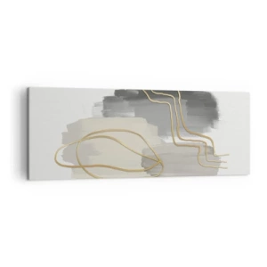 Bild auf Leinwand - Leinwandbild - Abstrakte goldene Linien auf grauem Hintergrund - 140x50cm - Dauer und Bewegung - Moderne Wanddekoration für Wohnzimmer und Schlafzimmer ARTTOR