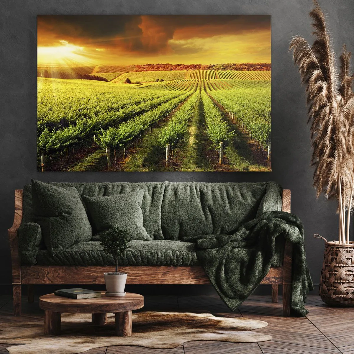 Bild auf Leinwand - Leinwandbild - Goldene Weinberge, beleuchtet von den Sonnenstrahlen - 100x70cm - Unter der australischen Sonne - Moderne Wanddekoration für Wohnzimmer und Schlafzimmer ARTTOR