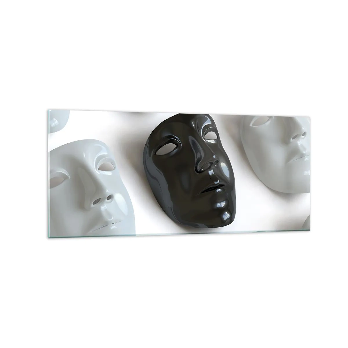 Glasbild - Bild auf glas - Schwarz-weiße Masken auf hellem Hintergrund - 120x50cm - Wie hebt man sich ab? - Moderne Wanddekoration für Wohnzimmer und Schlafzimmer ARTTOR