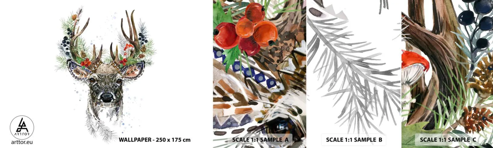 Fototapeten Muster Selbstklebend Deluxe Sticker - Im festlichen Gewand - Abstraktion, Reh, Rentier - 100x30 cm