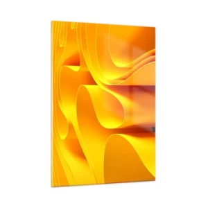 Glasbild - Bild auf glas - Abstrakte Wellen in Gold- und Orangetönen - 50x70cm - Wie Sonnenwellen - Moderne Wanddekoration für Wohnzimmer und Schlafzimmer ARTTOR