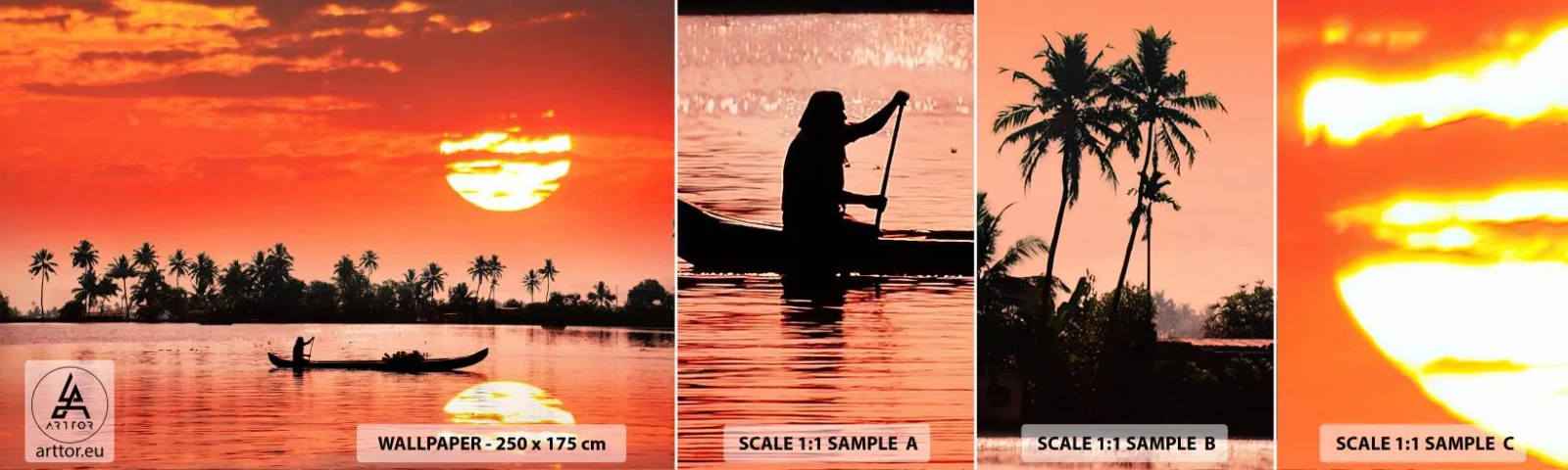 Fototapeten Muster Selbstklebend Deluxe Sticker - Die Ruhe der Tropen bei Sonnenuntergang - Landschaft, Indien, Sonnenuntergang - 100x30 cm