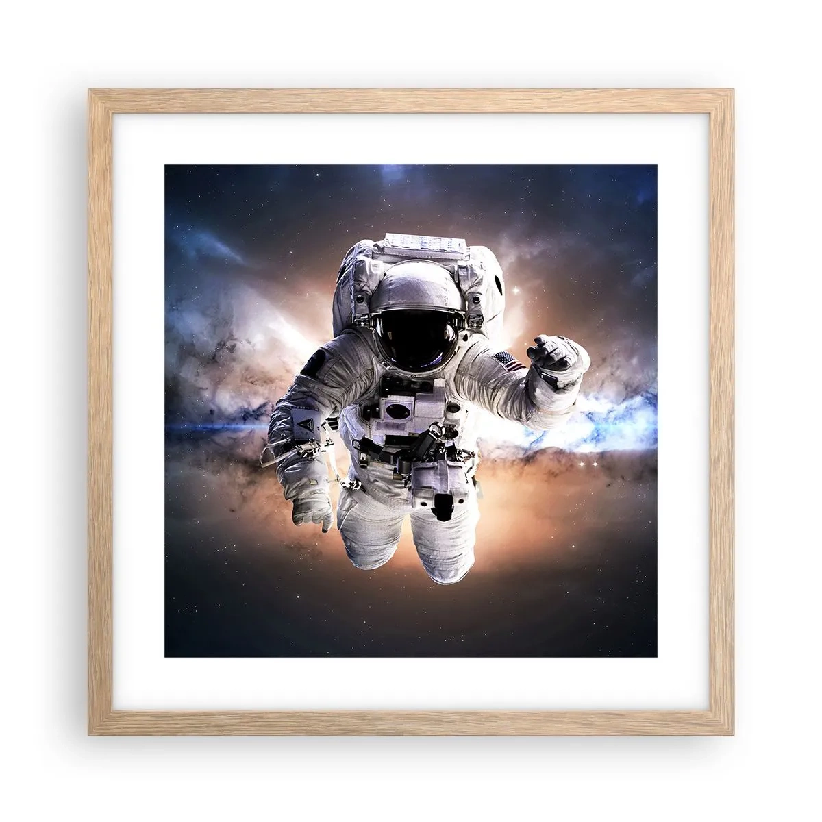 Poster in einem Rahmen aus heller Eiche - Grüße aus dem Weltall - 40x40 cm