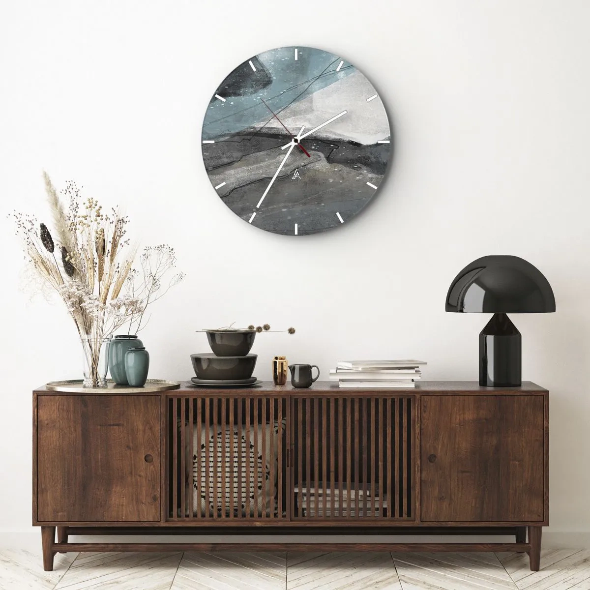 Wanduhr - Glasuhr - Abstraktion: Felsen und Eis - 40x40 cm