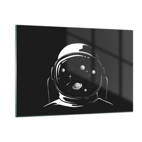 Glasbild - Bild auf glas - Astronaut mit Sternen und Planeten in seinem Helm auf schwarzem Hintergrund - 120x80cm - Schöne Aussicht - Moderne Wanddekoration für Wohnzimmer und Schlafzimmer ARTTOR