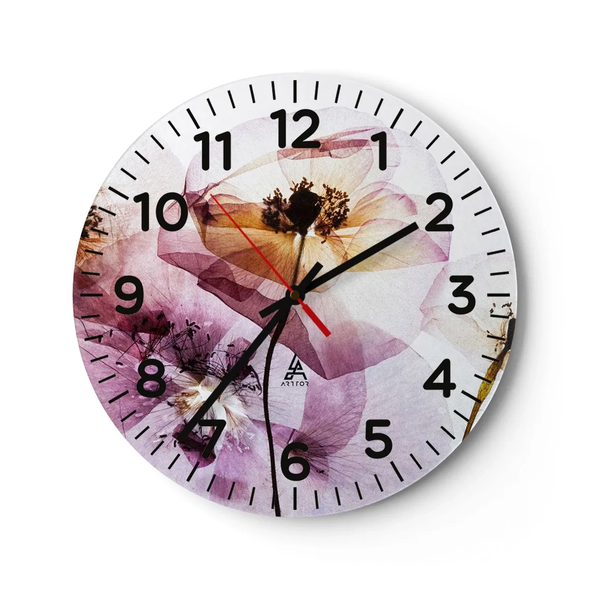 Wanduhr - Glasuhr - Transparente Körperblumen - 40x40 cm