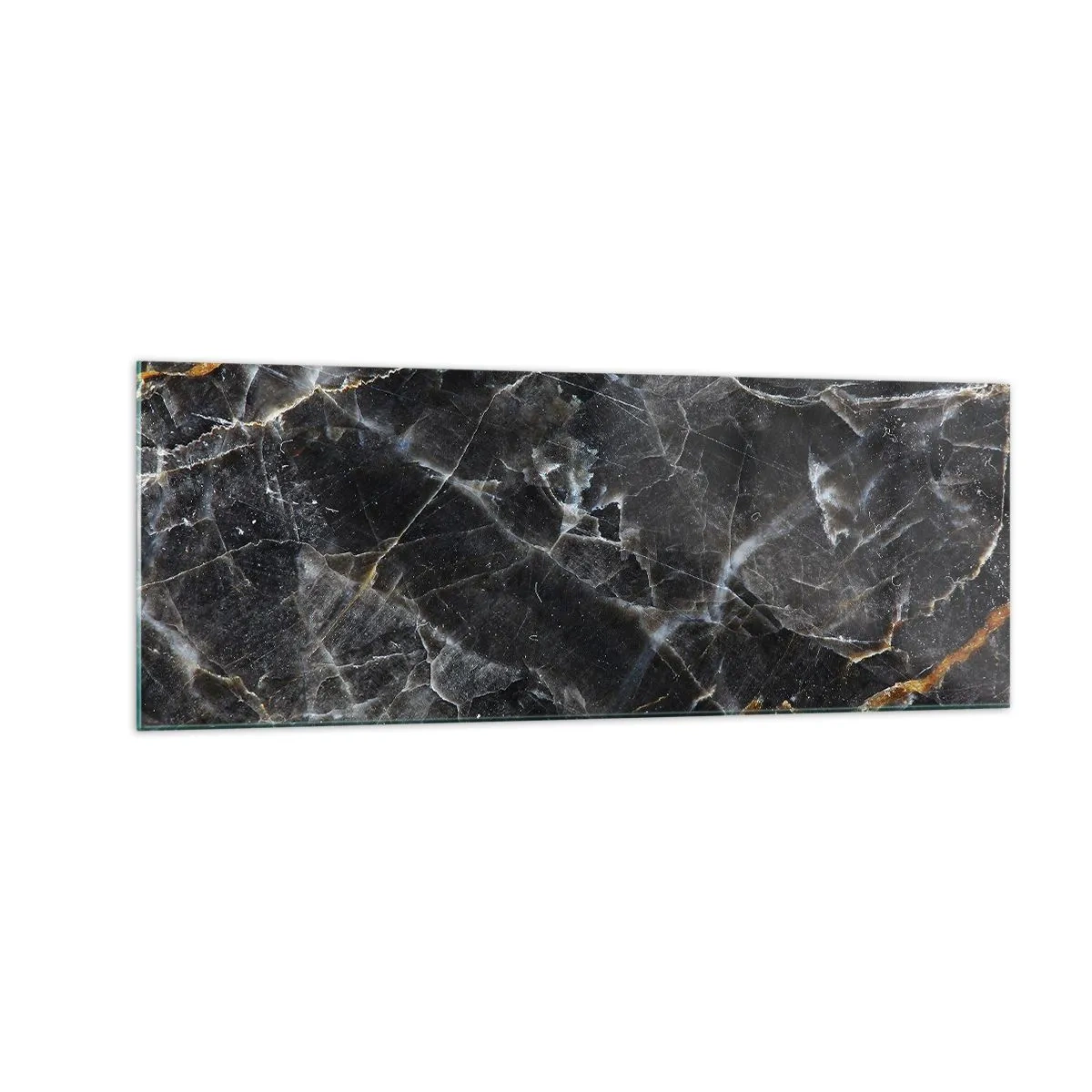 Glasbild - Bild auf glas - Schwarz-goldene Details der Marmoroberfläche - 140x50cm - Das Innenleben des Steins - Moderne Wanddekoration für Wohnzimmer und Schlafzimmer ARTTOR