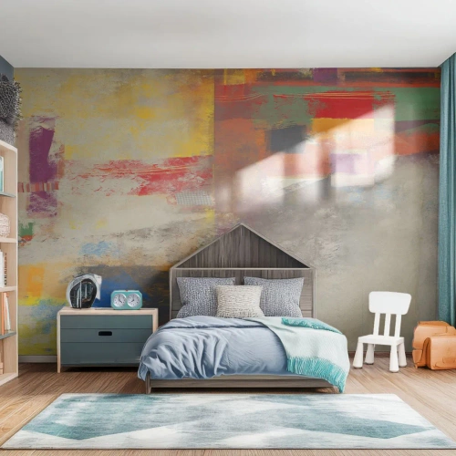 Fototapete Premium Sand - Bunte Abstraktion mit geometrischen Formen und Texturen - 100x70cm - Geometrie der Farben - Moderne Wanddekoration für Wohnzimmer und Schlafzimmer ARTTOR