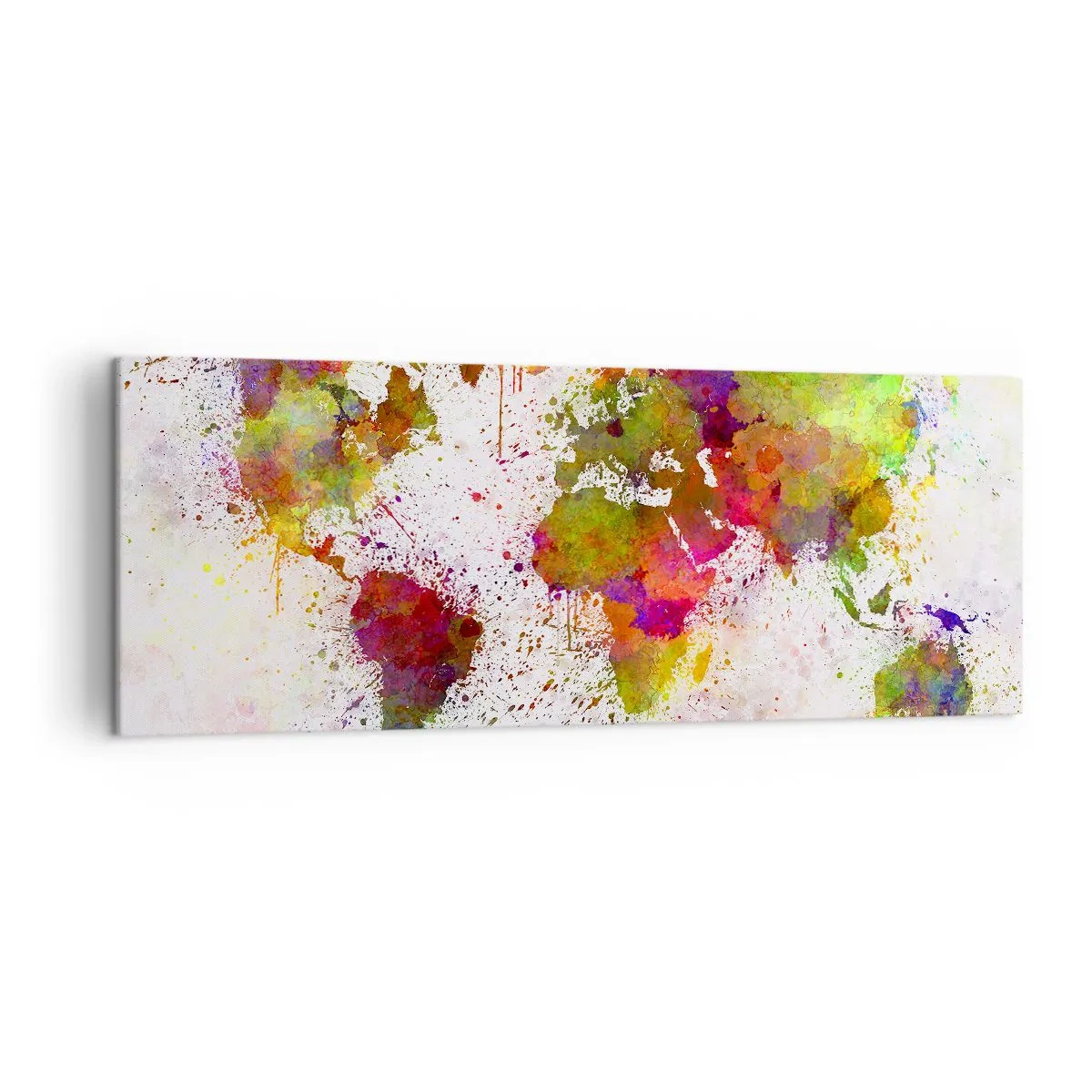 Bild auf Leinwand - Leinwandbild - Eine farbenfrohe Weltkarte im abstrakten Stil - 140x50cm - Irgendwie ist es gleich geworden - Moderne Wanddekoration für Wohnzimmer und Schlafzimmer ARTTOR