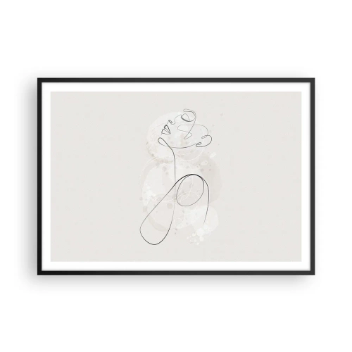 Poster in einem schwarzem Rahmen - Minimalistische Gesichtskontur mit einer Blume auf hellem Hintergrund - 100x70cm - Die Spirale der Schönheit - Moderne Wanddekoration für Wohnzimmer und Schlafzimmer ARTTOR