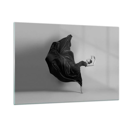 Glasbild - Bild auf glas - Eine Tänzerin in einem schwarzen Kleid schwebt dynamisch in der Luft - 120x80cm - Beflügelt durch die Musik - Moderne Wanddekoration für Wohnzimmer und Schlafzimmer ARTTOR