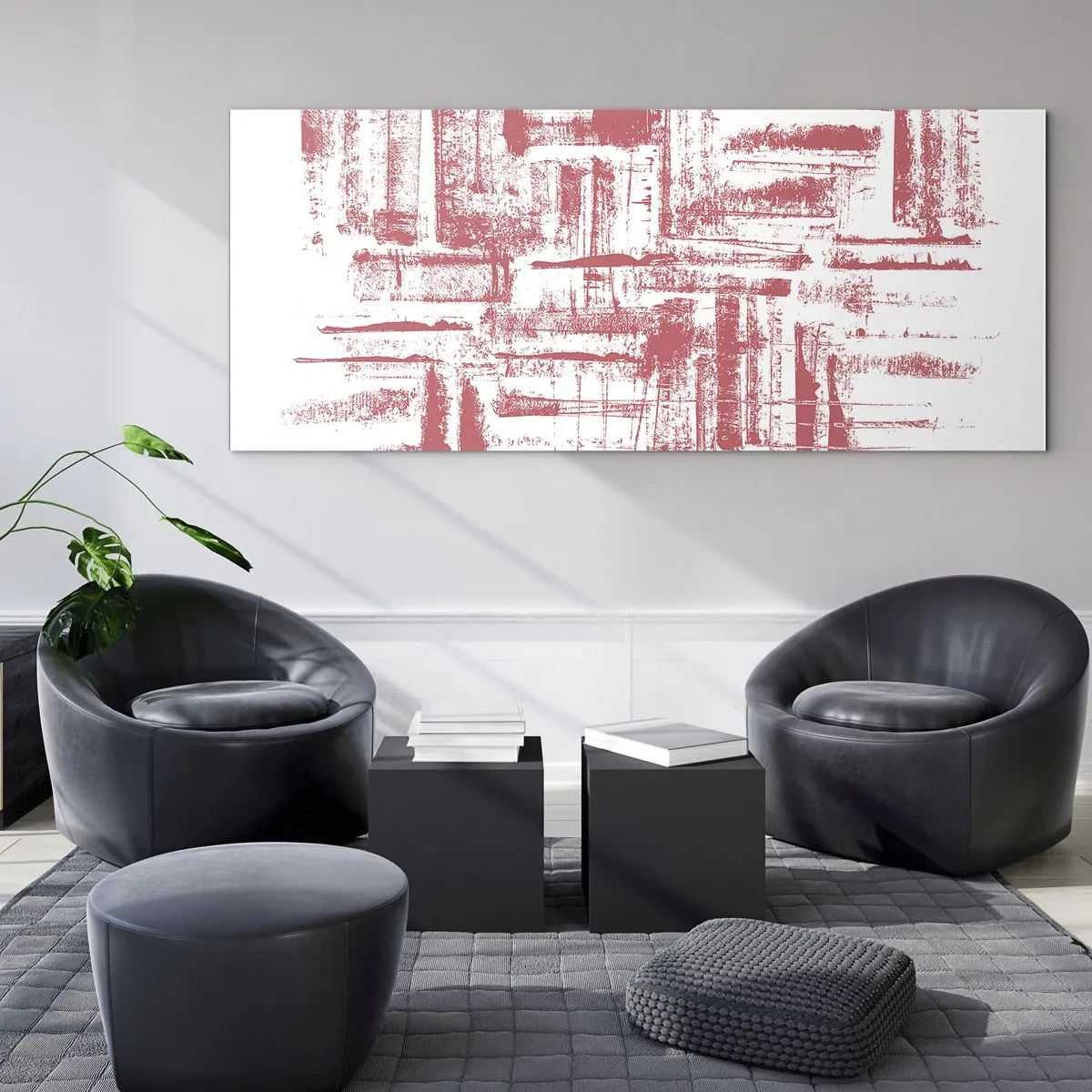 Glasbild - Bild auf glas - Abstrakte rosa Texturen auf weißem Hintergrund - 160x50cm - Die rote Stadt - Moderne Wanddekoration für Wohnzimmer und Schlafzimmer ARTTOR