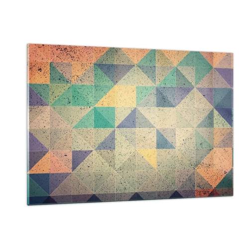 Glasbild - Bild auf glas - Buntes Mosaik mit geometrischen Dreiecken im Retro-Stil - 120x80cm - Republik der Dreiecke - Moderne Wanddekoration für Wohnzimmer und Schlafzimmer ARTTOR