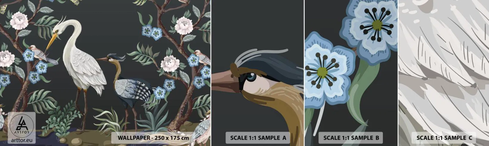 Fototapetenmuster Standard Eco - Vogelparade - Tiere, Blumen, Vogel - 100x30 cm