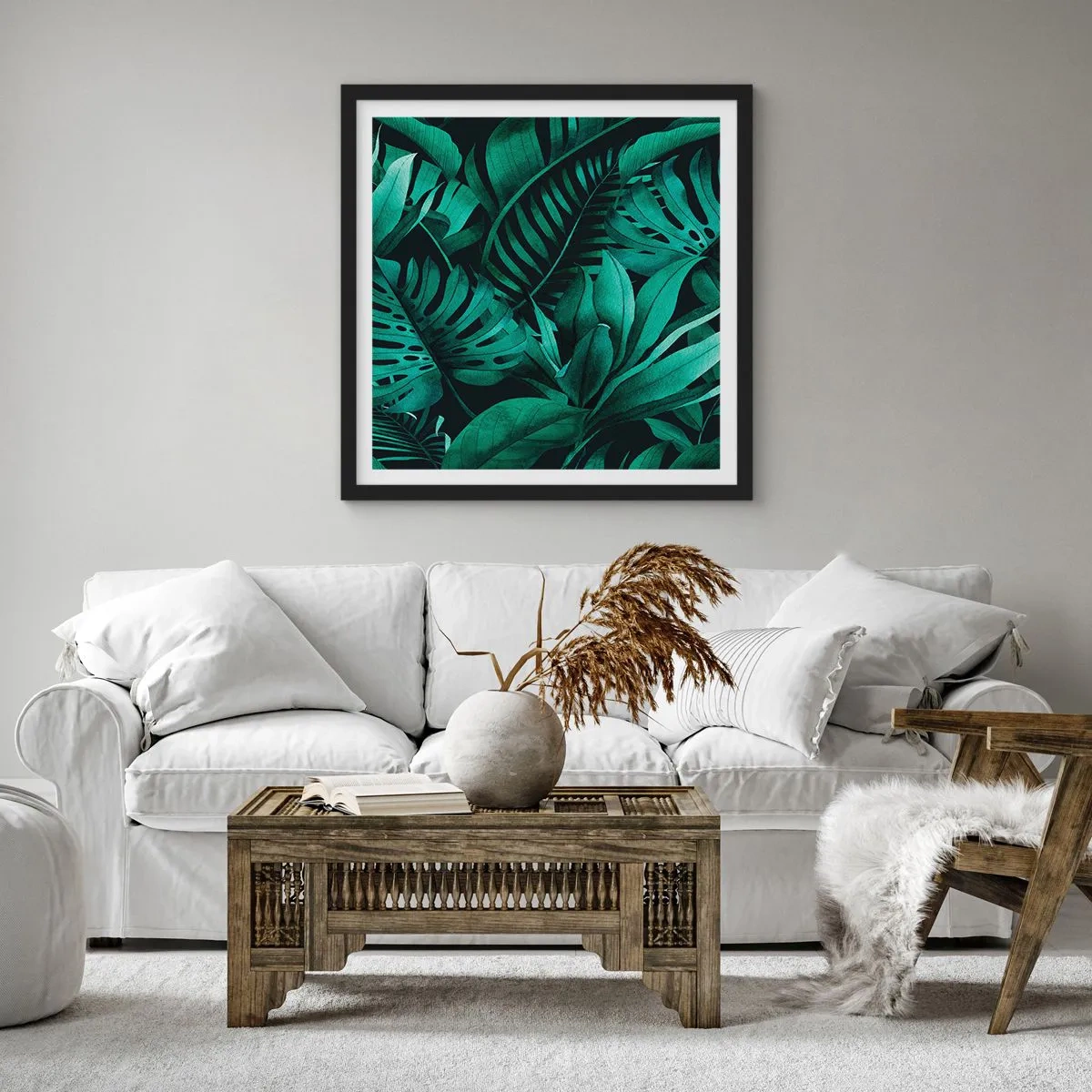 Poster in einem schwarzem Rahmen - Die Tiefe des tropischen Grüns - 50x50 cm