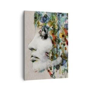 Bild auf Leinwand - Leinwandbild - Profil einer Frau in Aquarellfarben mit abstraktem Hintergrund - 50x70cm - Sie tauchte aus dem Grau auf - Moderne Wanddekoration für Wohnzimmer und Schlafzimmer ARTTOR