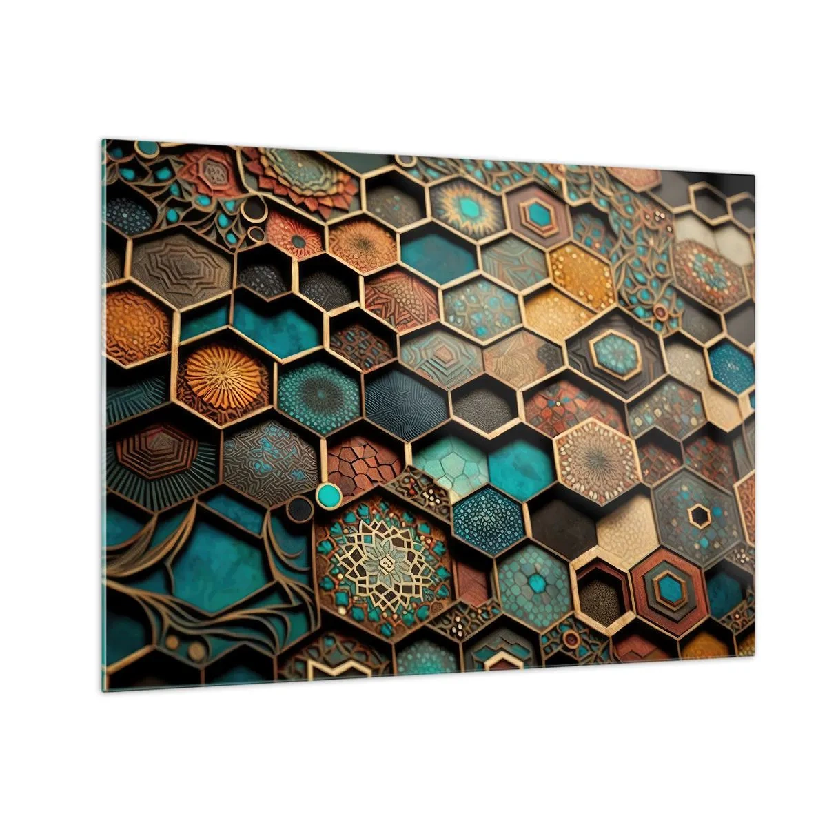 Glasbild - Bild auf glas - Mosaik mit geometrischen Mustern im orientalischen Stil - 70x50cm - Arabische Ornamente – Variation - Moderne Wanddekoration für Wohnzimmer und Schlafzimmer ARTTOR