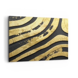 Bild auf Leinwand - Leinwandbild - Goldene abstrakte Wellen auf schwarzem Hintergrund - 100x70cm - Alles fließt - Moderne Wanddekoration für Wohnzimmer und Schlafzimmer ARTTOR