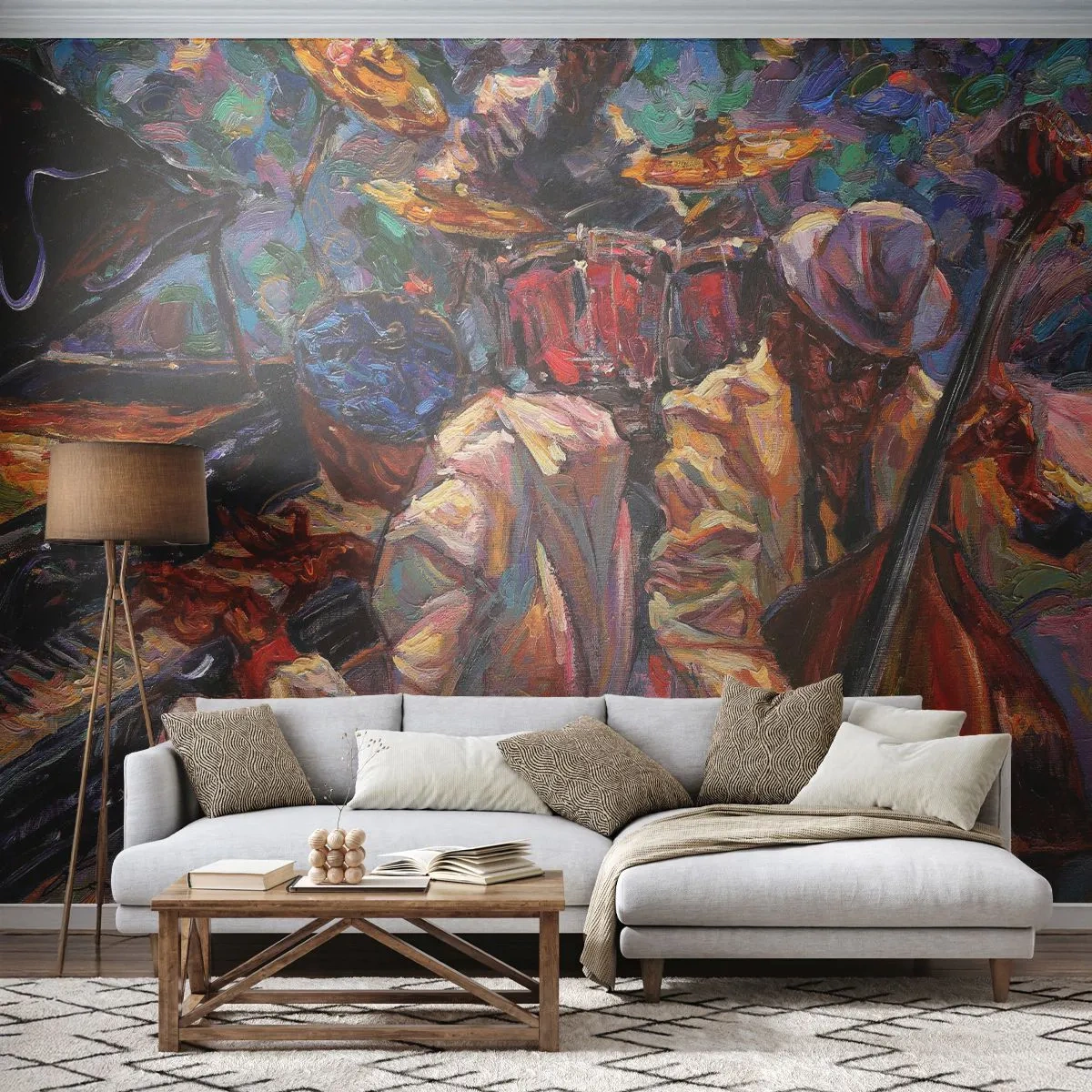 Fototapete Premium Sand - Jazz-Harmonie aus Farben und Klängen - 100x70cm - In einem Schlag - Moderne Wanddekoration für Wohnzimmer und Schlafzimmer ARTTOR
