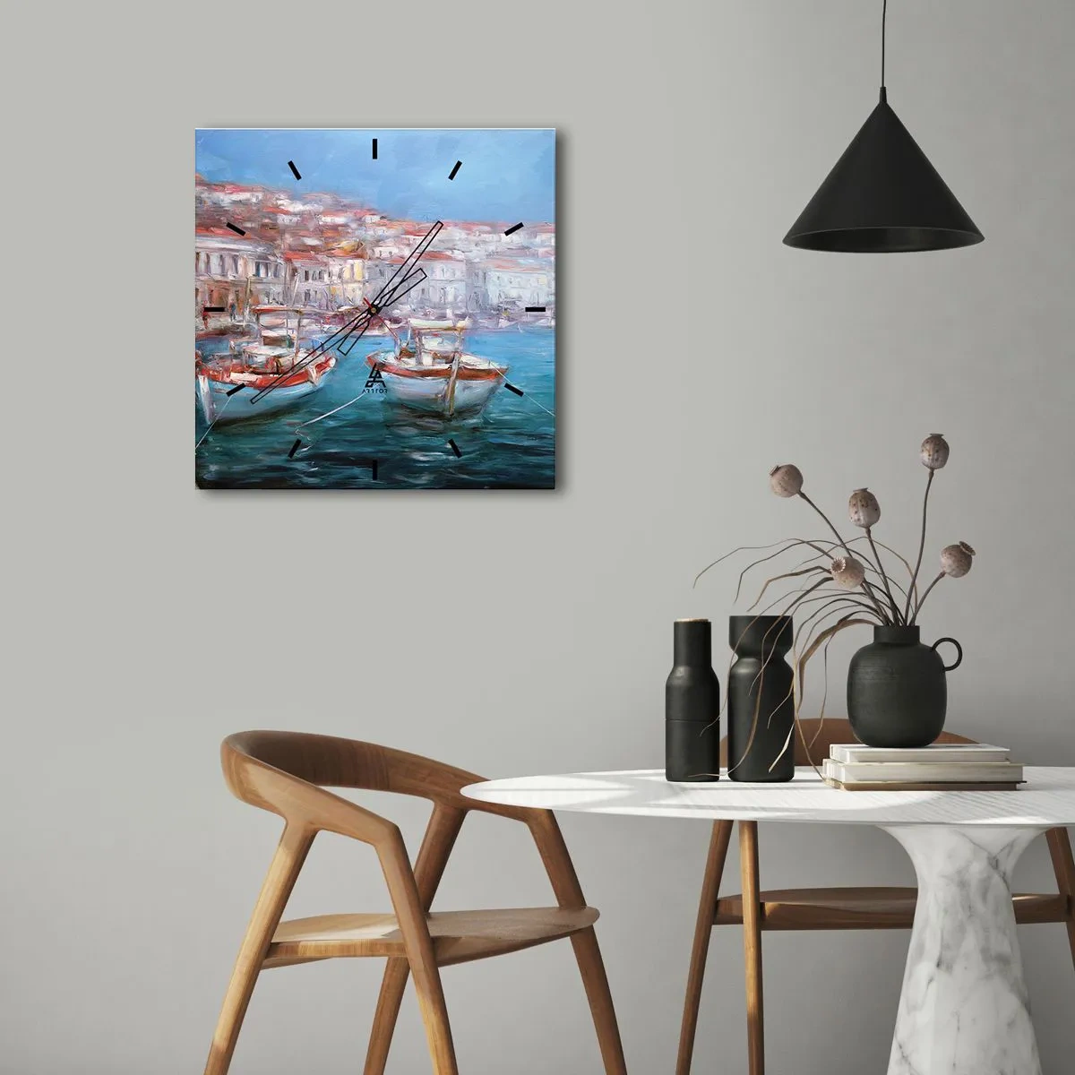 Wanduhr - Glasuhr - Boote in einer malerischen italienischen Bucht - 30x30cm - Italienische Bucht - Moderne Wanddekoration für Wohnzimmer und Schlafzimmer ARTTOR