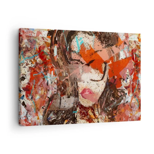 Bild auf Leinwand - Leinwandbild - Abstraktes Frauenporträt in intensiven Farben - 70x50cm - Niemand weiß, was du wirklich bist - Moderne Wanddekoration für Wohnzimmer und Schlafzimmer ARTTOR