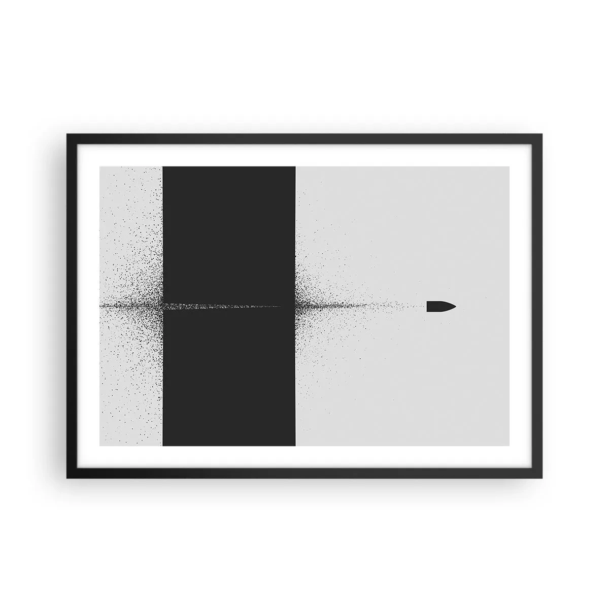 Poster in einem schwarzem Rahmen - Ein symbolisches Projektil im minimalistischen, abstrakten Stil. - 70x50cm - Direkt zum Ziel - Moderne Wanddekoration für Wohnzimmer und Schlafzimmer ARTTOR