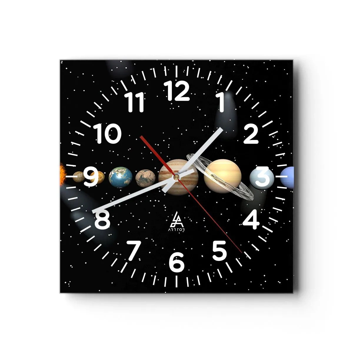Wanduhr - Glasuhr - Und die Planeten werden verrückt und toben ... - 30x30 cm