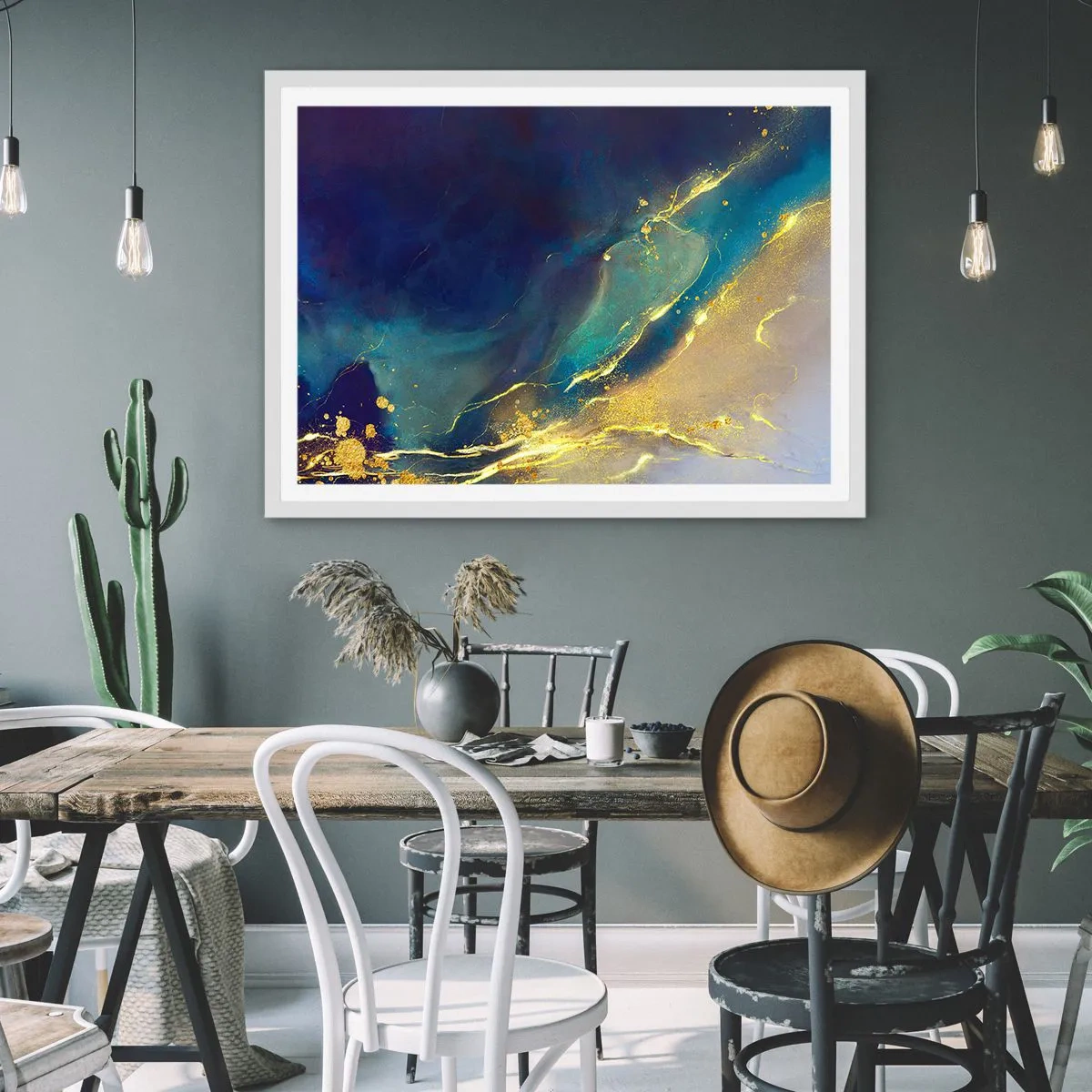 Poster in einem weißen Rahmen - Der goldene Teich - 100x70 cm