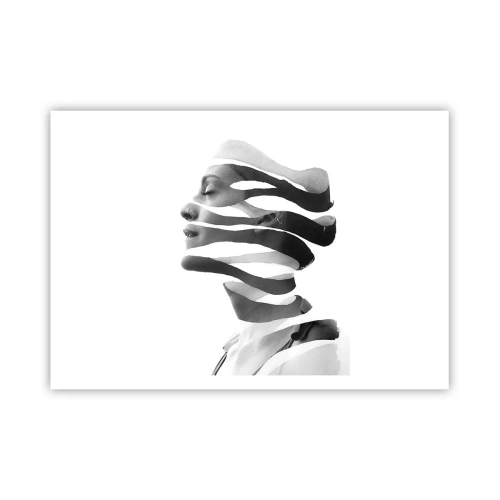 Poster - Schwarz-Weiß-Porträt einer Frau mit surrealem Streifeneffekt - 100x70cm - Surreales Porträt - Moderne Wanddekoration für Wohnzimmer und Schlafzimmer ARTTOR