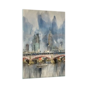 Glasbild - Bild auf glas - Aquarellansicht der Brücke und der Skyline der Stadt - 80x120cm - London in seiner ganzen Pracht - Moderne Wanddekoration für Wohnzimmer und Schlafzimmer ARTTOR