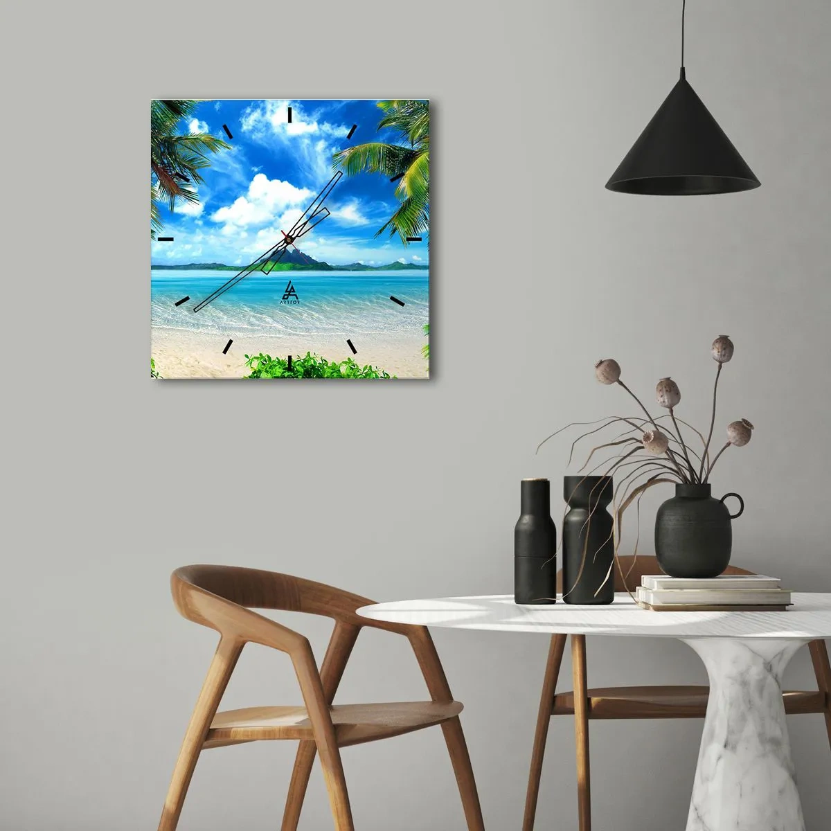 Wanduhr - Glasuhr - Das Azurblau der Tropen - 40x40 cm