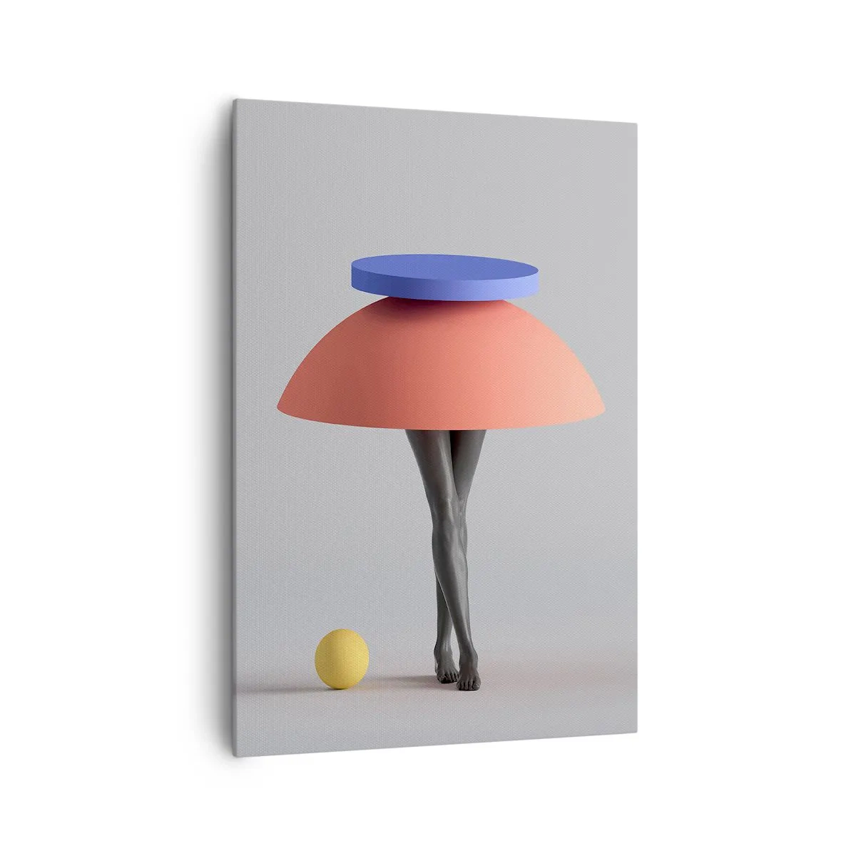 Bild auf Leinwand - Leinwandbild - Abstrakte geometrische Komposition mit Beinen und einem Ball - 70x100cm - Surrealistische Komposition - Moderne Wanddekoration für Wohnzimmer und Schlafzimmer ARTTOR