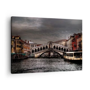 Bild auf Leinwand - Leinwandbild - Rialtobrücke in Venedig über den Canal Grande, klassische Architektur. - 70x50cm - Das Versprechen eines venezianischen Abends - Moderne Wanddekoration für Wohnzimmer und Schlafzimmer ARTTOR