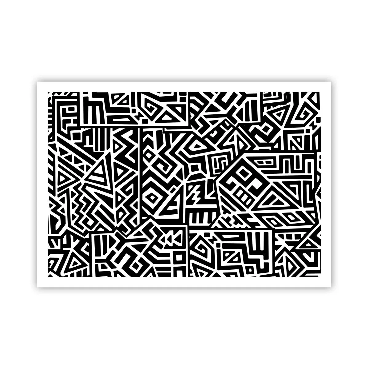 Poster - Schwarz-weiße geometrische Muster, inspiriert von der präkolumbianischen Kultur - 100x70cm - Präkolumbianische Komposition - Moderne Wanddekoration für Wohnzimmer und Schlafzimmer ARTTOR