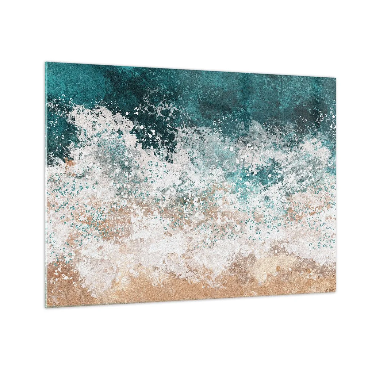 Glasbild - Bild auf glas - Abstrakte Meereswelle in Türkis-, Weiß- und Sandbeigetönen - 70x50cm - Meeresgeschichten - Moderne Wanddekoration für Wohnzimmer und Schlafzimmer ARTTOR