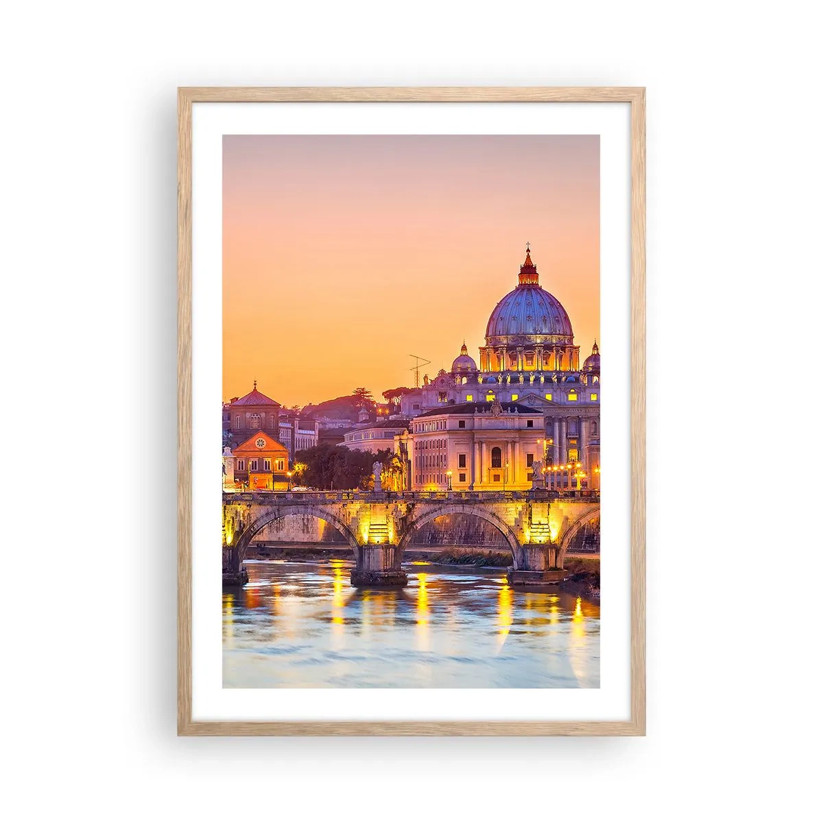 Poster in einem Rahmen aus heller Eiche - Sonnenuntergang über der ewigen Stadt - 50x70 cm