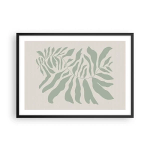 Poster in einem schwarzem Rahmen - Ein zartes Zweigmuster mit Blättern in einem Smaragdgrünton - 70x50cm - Smaragdzweig - Moderne Wanddekoration für Wohnzimmer und Schlafzimmer ARTTOR