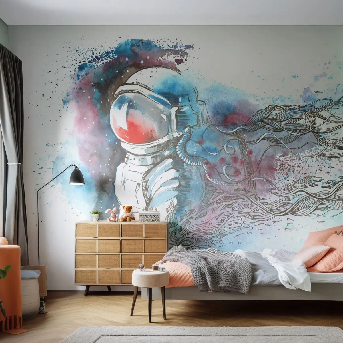 Fototapete Premium Canvas - Allein mit Platz - Astronaut, Kosmonaut, Abstraktion - 350x256 cm