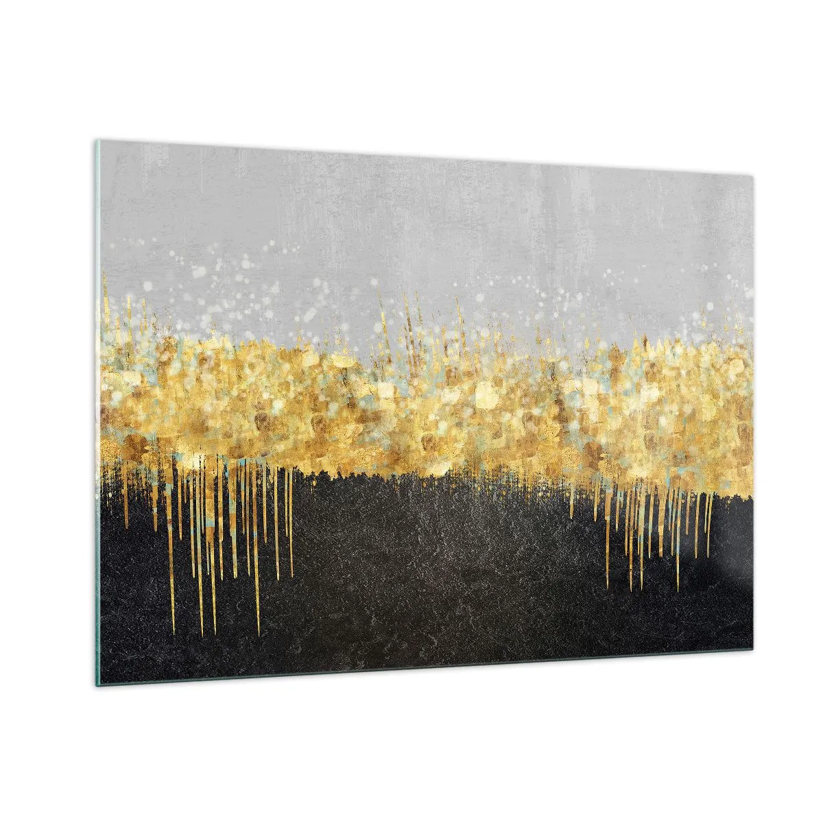 Glasbild - Bild auf glas - Goldene Abstraktion mit Schwarz-Grau-Kontrast - 100x70cm - Nach innen und nach oben - Moderne Wanddekoration für Wohnzimmer und Schlafzimmer ARTTOR