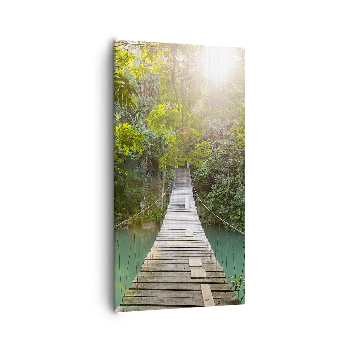 Bild auf Leinwand - Leinwandbild - Über das azurblaue Wasser zum azurblauen Wald - 65x120 cm