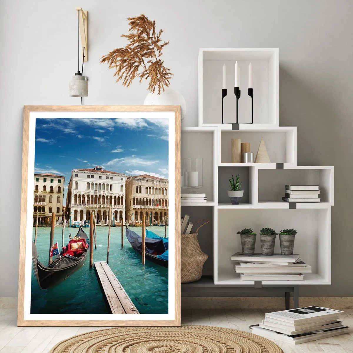 Poster in einem Rahmen aus heller Eiche - Paläste in Blau - 70x100 cm
